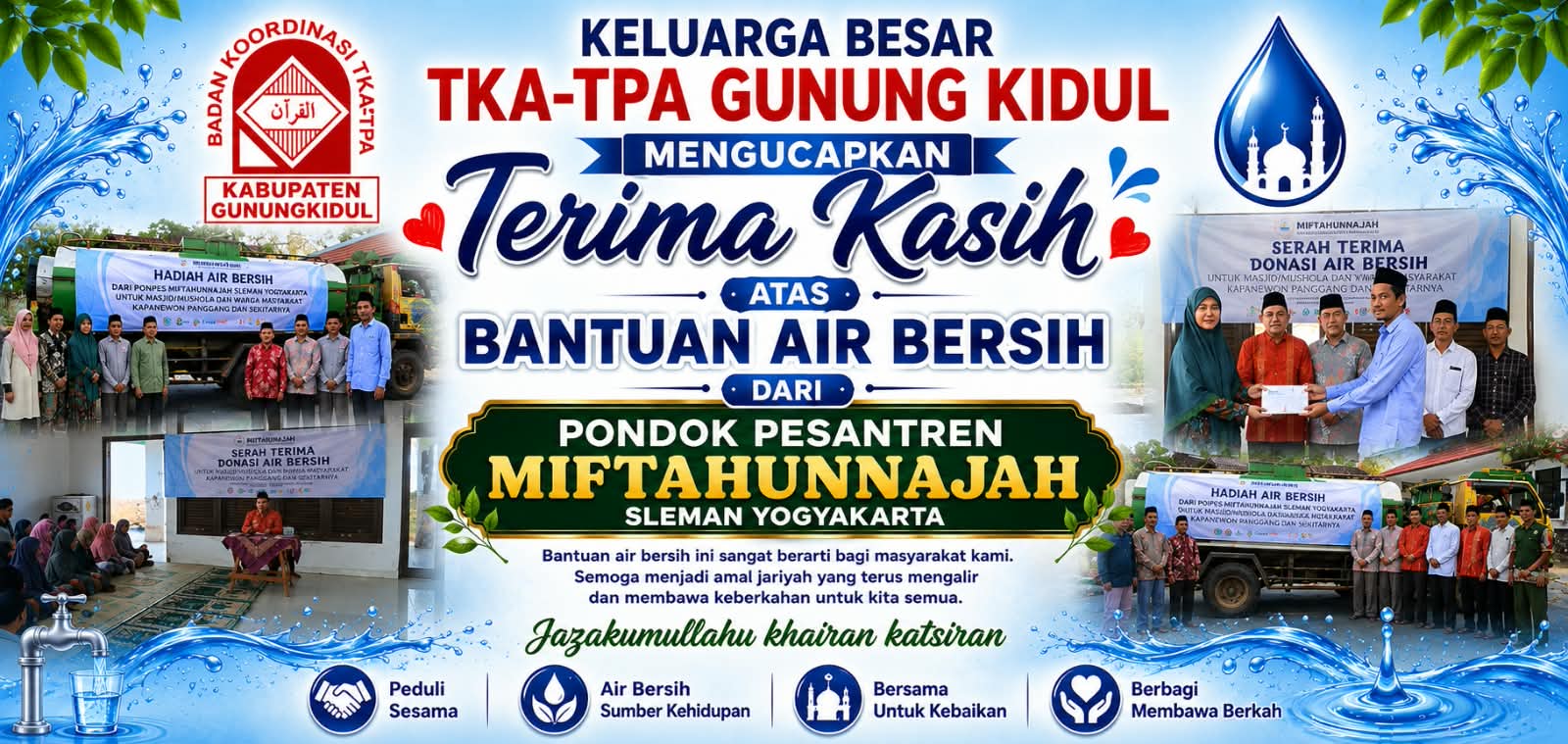 64 Titik di Gunungkidul Terima Bantuan Air Bersih, Badko TKA-TPA Turut Hadir
